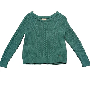 Hollister Women's M Green Cropped Knit Long Sleeve Sweater Cottage Core - Picture 1 of 7