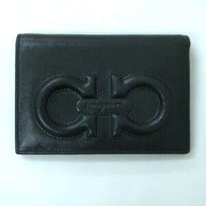 Salvatore Ferragamo Leather Folding Wallet black made Italy Used from Japan