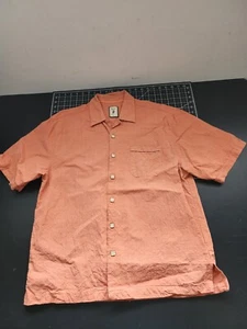Jamaica Jaxx Men's 100% Silk Button Up Shirt Size Large L Orange Checker Print - Picture 1 of 6
