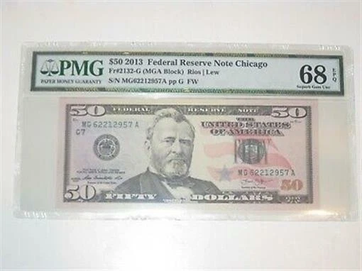 FR 2132-G 2013 $50 Federal Reserve Note PMG 68 EPQ SUPERB GEM UNC 1 OF 5 - Image 1 of 1