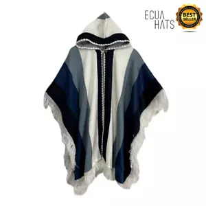 BABY ALPACA Poncho Button-Up Open with Hood - Made in Ecuador - Picture 1 of 9