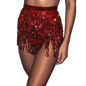 Women's Belly Dance Hip Skirt Tassel Sequins Hip Scarf Strappy Wrap Rave Skir... - Picture 1 of 7