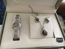 Silver Tone 18" Necklace, Working Watch & Earrings New By Cote d' Azure