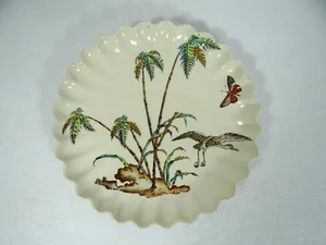 1879 Copeland Aesthetic Brown Transferware Plate Bird Palm Trees Butterfly - Picture 1 of 7
