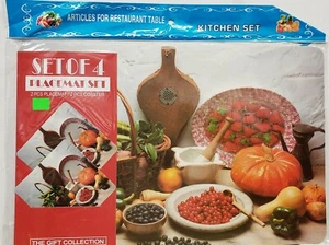 4pc Non Clear Thin Plastic Set: 2 PLACEMATS & 2 COASTERS, FOOD & PUMPKIN, Mirtex - Picture 1 of 6
