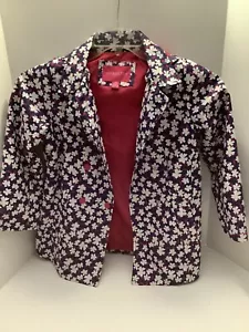 LONDON FOG Girls Hooded Raincoat Size 6X Pink Lining Blue And White Flowers - Picture 1 of 8