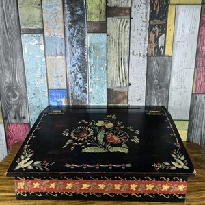 Rare Vintage Writing Slope Stationary Box Treasure Storage Hand Painted Flowers - Picture 1 of 15