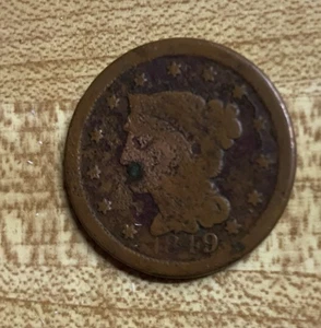 1849 geflochtenes Haar großer Cent ca. guter Zustand - Bild 1 von 6
