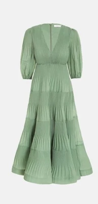 Vestido midi plisado manga larga Zimmermann nuevo con etiquetas en helecho talla 3 AU 14  Foto 1 de 4