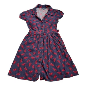 Modcloth Kleid Sommer Schule cooles Shirtkleid blau rot Hummer kleine Knopfleiste - Bild 1 von 5