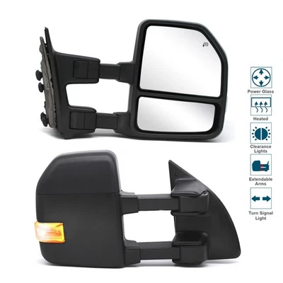 Tow Mirrors Fits 99-16 Ford F250 F350 F450 Super Duty Power Heated Turn Signal - Image 1 of 4