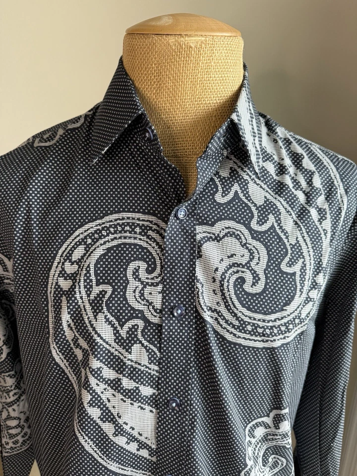 Camisa de vestir de manga larga negra PAISLEY ALL OVER talla grande de TASSO ELBA para hombre Foto 1 de 4