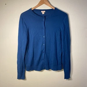 J Crew Womens Large Caryn Cardigan Peacock Blue 100% Cotton Preppy Classic - Picture 1 of 7