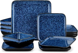 vancasso Stern blau Geschirrset eckig reaktiv Service für 4 (12 Teile),  - Bild 1 von 9