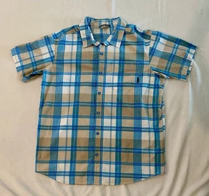 Columbia Sportswear Men Blue Plaid Size XL Short Sleeve 100% Cotton Shirt - Picture 1 of 9