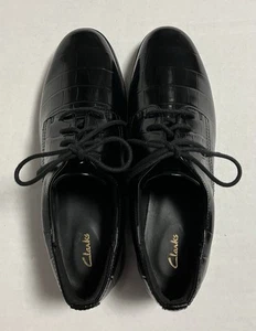 Scarpe stringate donna Clarks Ria Derby Oxford in pelle nere Croc militari US 8,5W - Foto 1 di 10