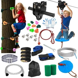 Tirolesa de 180 pies para niños de patio trasero - Kit de línea floja de alta resistencia de hasta 400 libras - Imagen 1 de 9