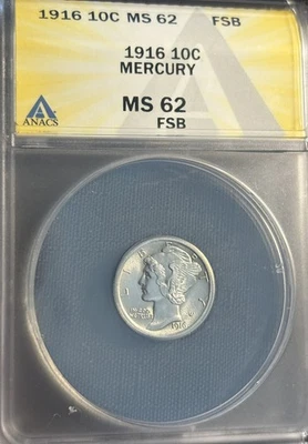 1916 Mercury dime, ANACS MS62 FB, Great Example - Image 1 of 4