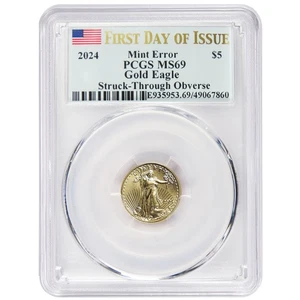 2024 $5 1/10-oz American Gold Eagle PCGS MS69 FDOI Mint Error Obverse Strike - Picture 1 of 3