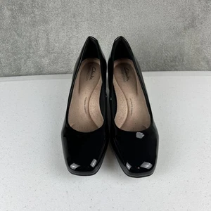Clarks Collection Shoes Womens Size 8 Wide Black Patent Leather Heels Comfort - Picture 1 of 6