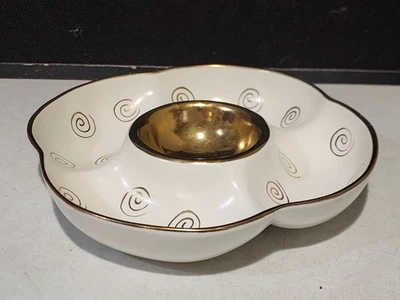 Laurie Gates 1998 blanco y dorado 5 partes servidor de aplicaciones vegetales Los Angeles Pottery Foto 1 de 4