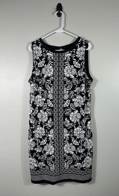White House Black Market Dress Womens XL Black Floral Reversible Sleeveless Shif - Image 1 of 4