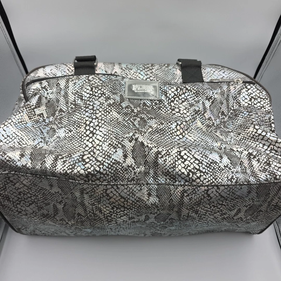 Pink Victoria Secret Black Silver Snakeskin Metalic Carry On Luggage Travel - Image 1 of 4