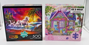 Lote de Dos 2 Puzzles 500 Piezas Unicornio Rosa Ella Derramó COMPLETO - Imagen 1 de 11
