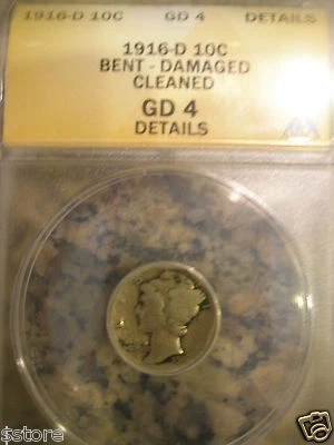 1916-D MERCURY DIME VERY RARE KEY DATE CERTIFIED ANACS G-4  - Image 1 of 4