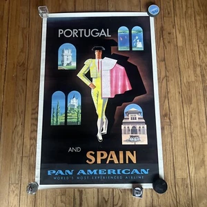 Original 1954 Portugal and Spain Pan American Airlines Travel Poster Jean Carlu - Picture 1 of 18
