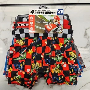 4 Pack Boy's Athletic Boxer Briefs Mario Kart XS (4-5) or S (6-7) Stretch & Wick - Picture 1 of 18