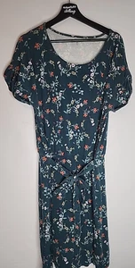 Garnet Hill Floral Green Dress Size XL Scoop Neck Tie Waist Fit and Flare Cotton - Picture 1 of 4