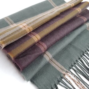 Cashmere Rectangle Scarf Fringe Plaid Gray Purple Brown Pink Germany 12" X 66" - Picture 1 of 3