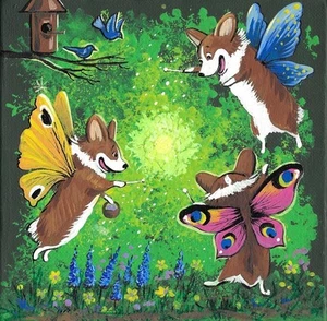 2x2 DOLLHOUSE MINIATURE PRINT OF PAINTING RYTA 1:12 SCALE PEMBROKE WELSH CORGI - Picture 1 of 1