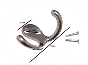 Twin Hat And Robe Coat Hanger Clothes Hook Chromed CP + Screws ( Pack 12 ) - Picture 1 of 1