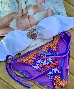 Victoria's Secret Sexy Jewelled Bandeau Side Tie Brazilian Bikini Set M US - Picture 1 of 4
