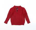 Gap Boys Red V-Neck Polyester Pullover Jumper Size XS Button