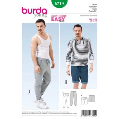 BURDA 6719 MEN'S JOGGING PANTS Sewing Pattern Sizes 36 - 46 Skill: SUPER EASY - Image 1 of 4