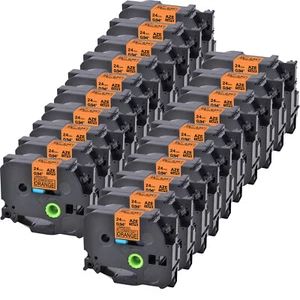 20× Ruban étiqueteuse Compatible avec Brother TZe-B51 Noir sur Orange Fluo 1" - Afbeelding 1 van 4