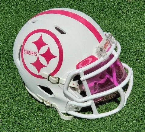 PITTSBURGH STEELERS PINK LOGO BREAST CANCER MATTE FOOTBALL MINI HELMET + VISOR Cover