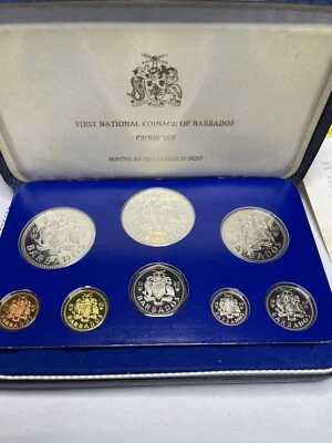 1980 Barbados Proof Set  8-Coin Franklin Mint Aquaman Neptune Poseidon? silver - Image 1 of 4