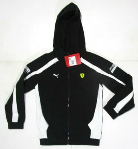 Puma Ferrari Kid's Unisex Sport Hoodie, New Black White Full Zip Official Sz XS - Picture 1 of 3
