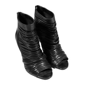 BCBGeneration Women's Heels Black Leather Open Toe Strappy Stiletto Sandals 7B