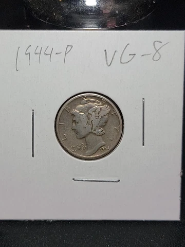 1944 P Mercury Silver Dime in Very Good Circulated Condition in Coin-Flip Cover