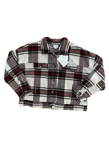 LuLaRoe Large Flannel Berlin Jacket Great Outdoors BLACK WHITE RED PLAID NWT - Picture 1 of 1