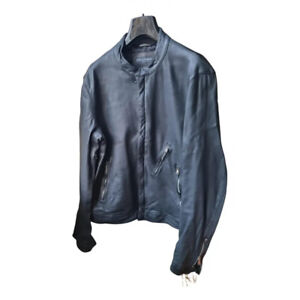 Dolce & Gabbana Black Lambskin Leather Sleeve Zip Men Biker Jacket Coat Size 48