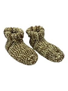 Handmade Slippers Sz 6.5 Brown & Yellow Unisex Crocheted Yarn by Marsha - Picture 1 of 8