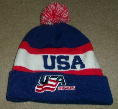 Raro AUTÉNTICO NIKE Cosido EQUIPO EE. UU. HOCKEY Tejido INVIERNO SOMBRERO/Toque/Gorro Foto 1 de 2