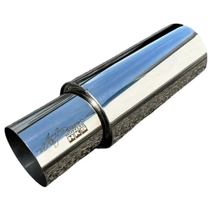 HKS OEM HI-POWER UNIVERSAL SINGLE EXHAUST MUFFLER Inlet 2.5 Outlet 4.0 Inches SS - Picture 1 of 6