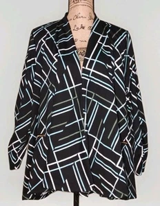 Robert Louis - Black Geo-Stripe Open Front Swing Jacket - Women's Size XL - Picture 1 of 3